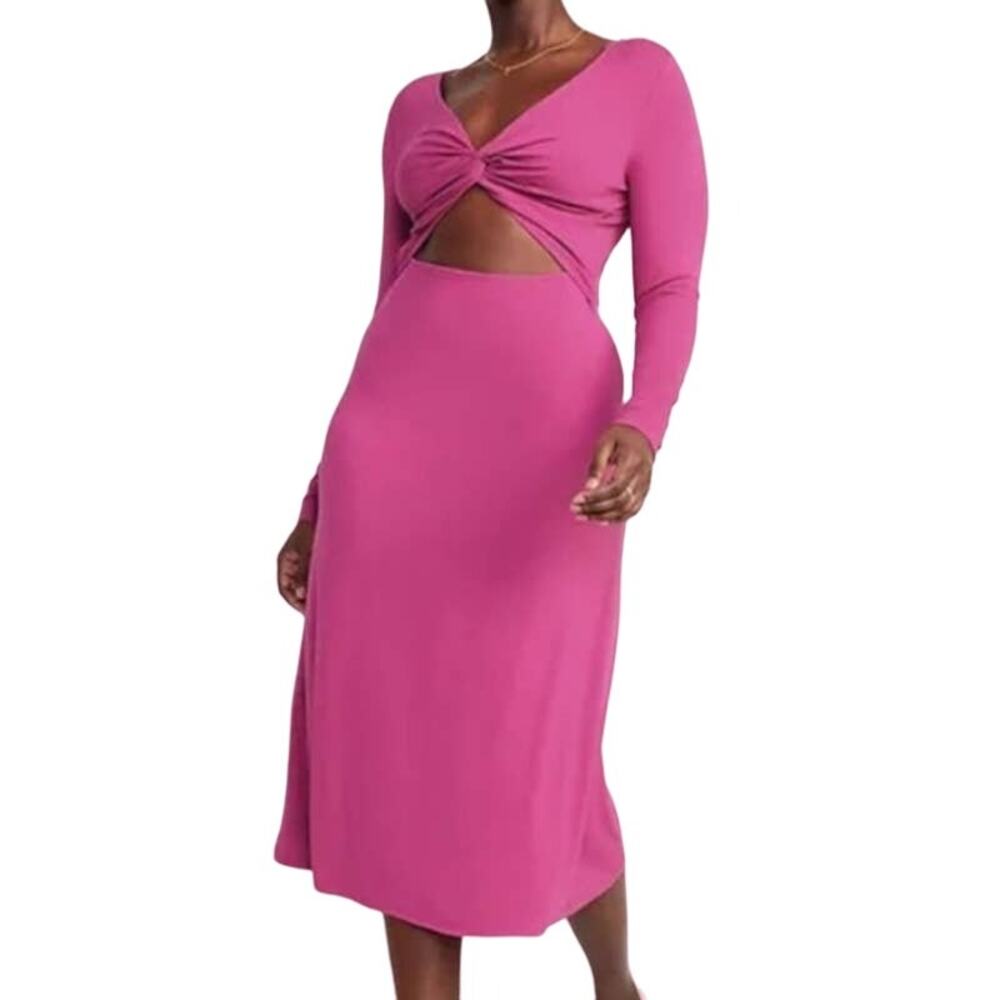 Old Navy Fit & Flare Twist-Front Cutout Midi Dress in Raspberry Tart Women's XL